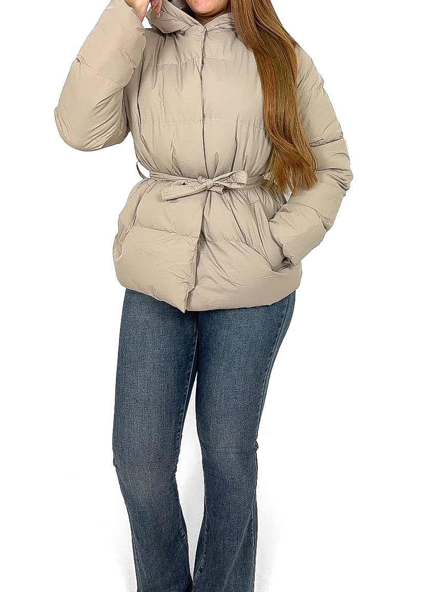 Padded Coat with Pull In Belt