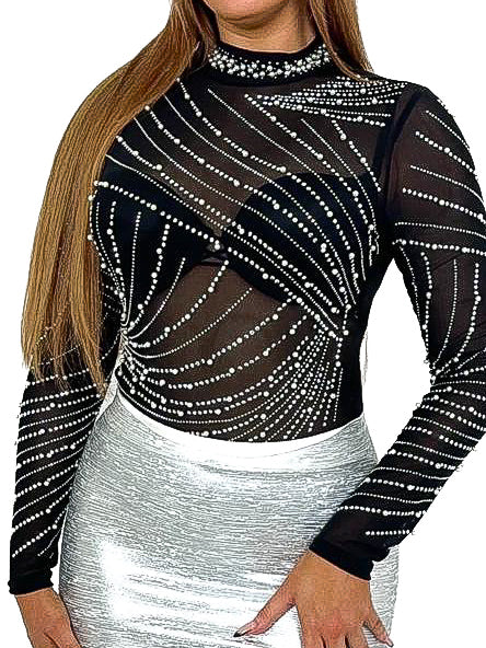 Diamante & Pearl Crossover Mesh Bodysuit