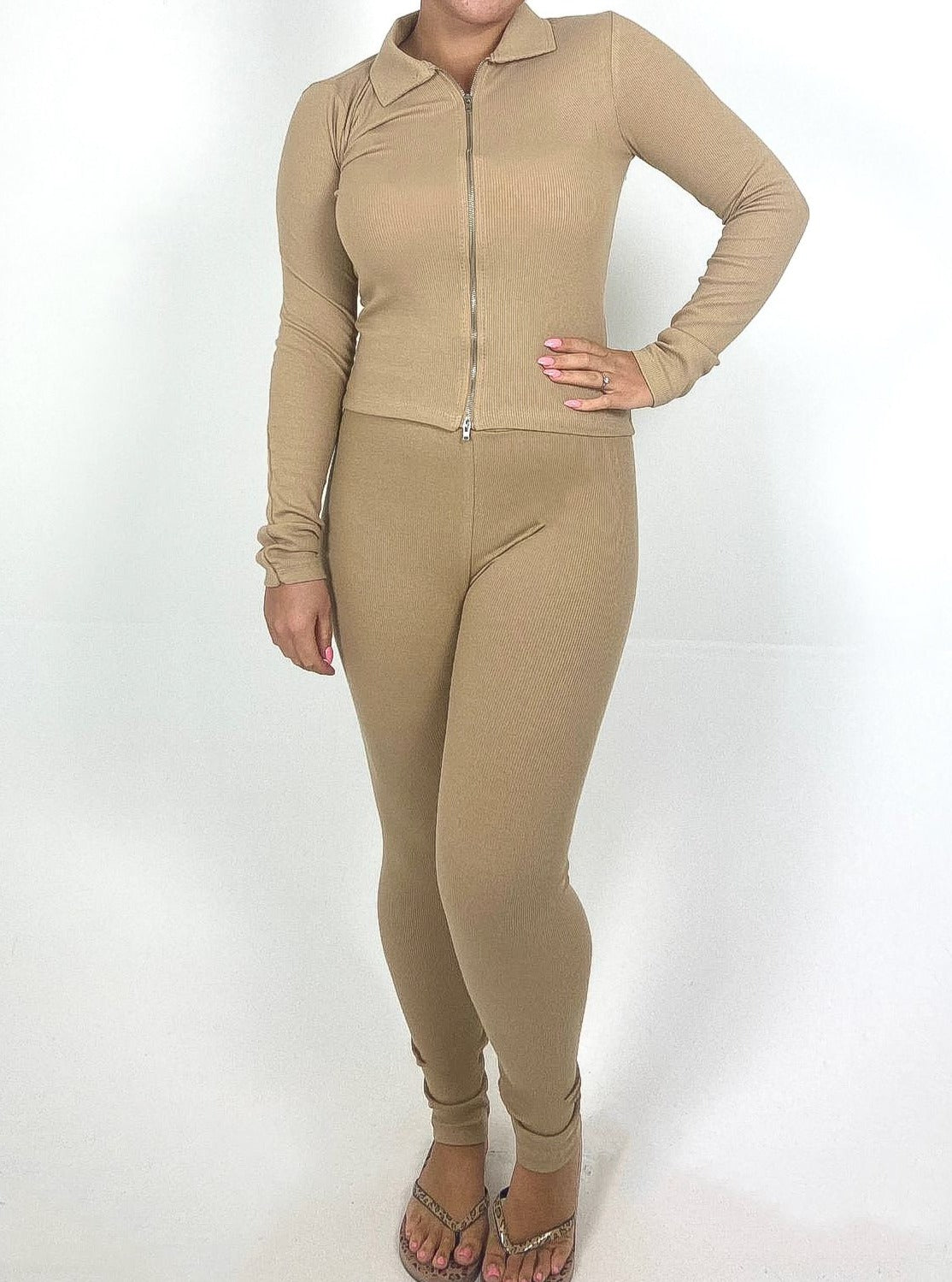 Double Zip Top Ribbed Lounge Set