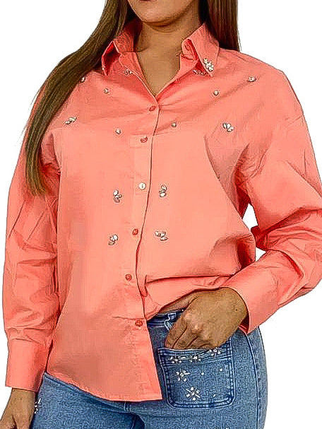 Gem Diamante Embellished Oversized Shirt