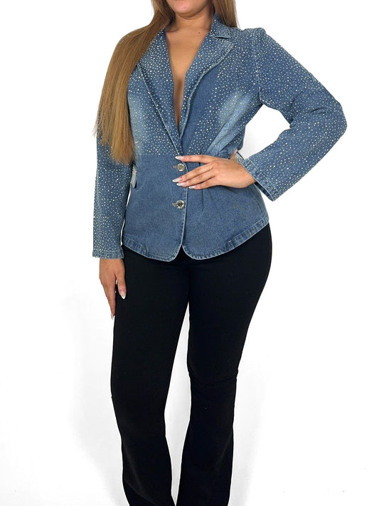 Diamante Embellished Denim Blazer