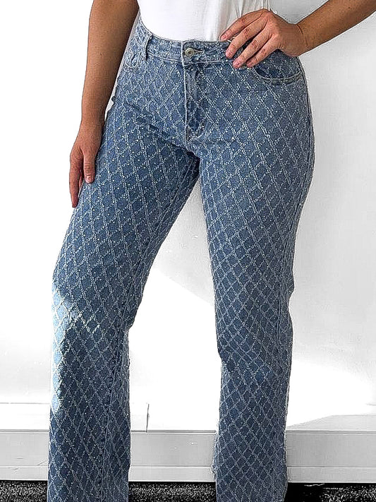 Distressed Criss Cross Wide Leg Jeans