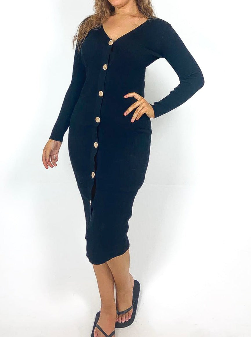 Long sleeve button cheap down bodycon dress