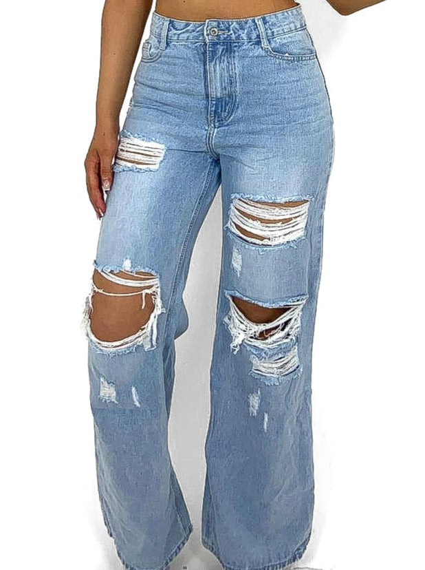 Extreme Rip High Rise Wide Leg Jeans