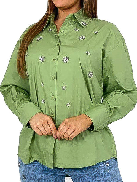 Gem Diamante Embellished Oversized Shirt