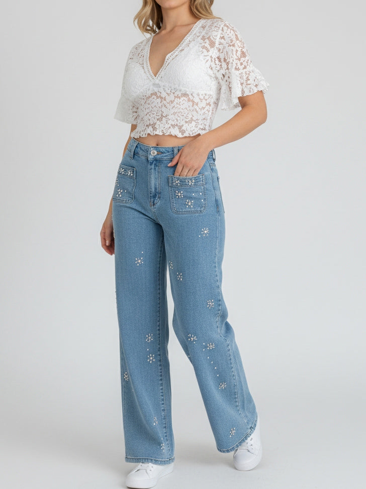 V Neck Lace Blouse