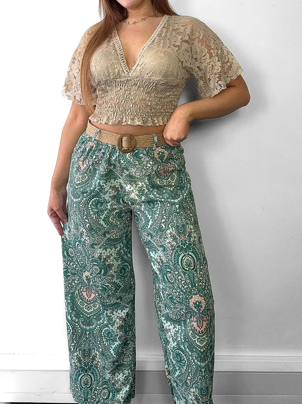 Paisley Print Belted Trousers