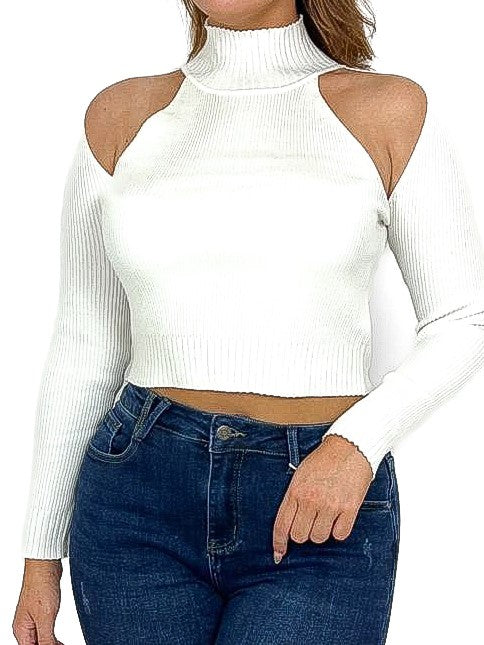 Cut Sleeve Crop Sweater