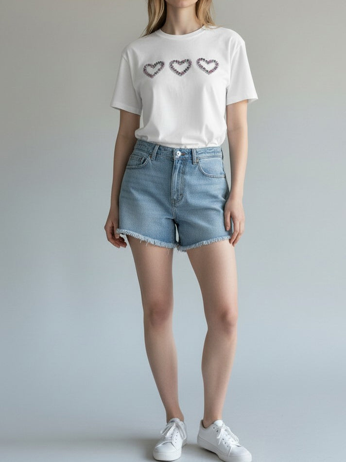Coloured Diamante Heart T-Shirt