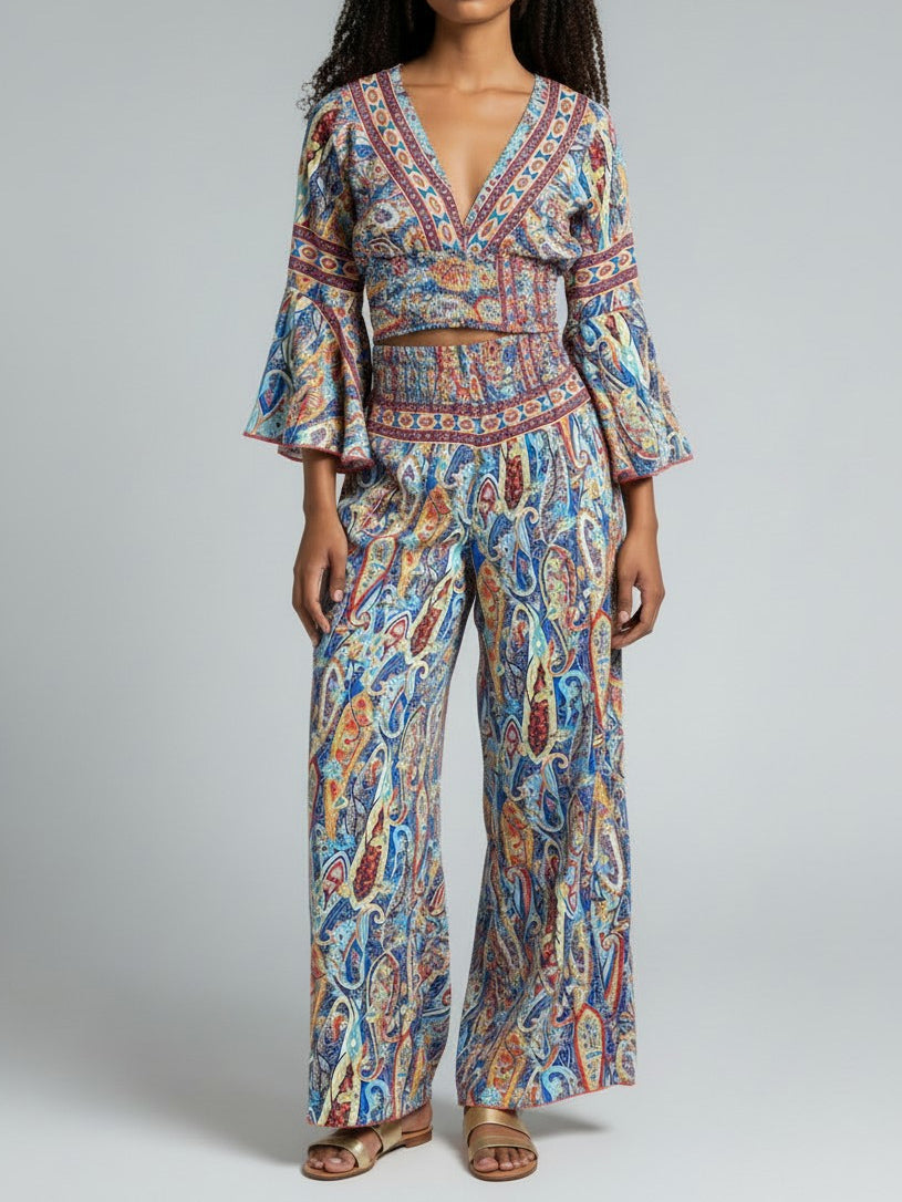 Boho Crop Top And Wide Leg Trousers Co-Ord