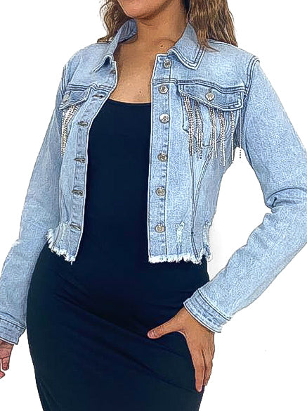 Diamante Fringe Detail Denim Jacket