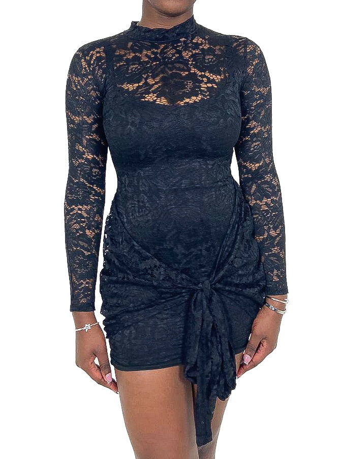 Tie Front Lace Bodycon Dress