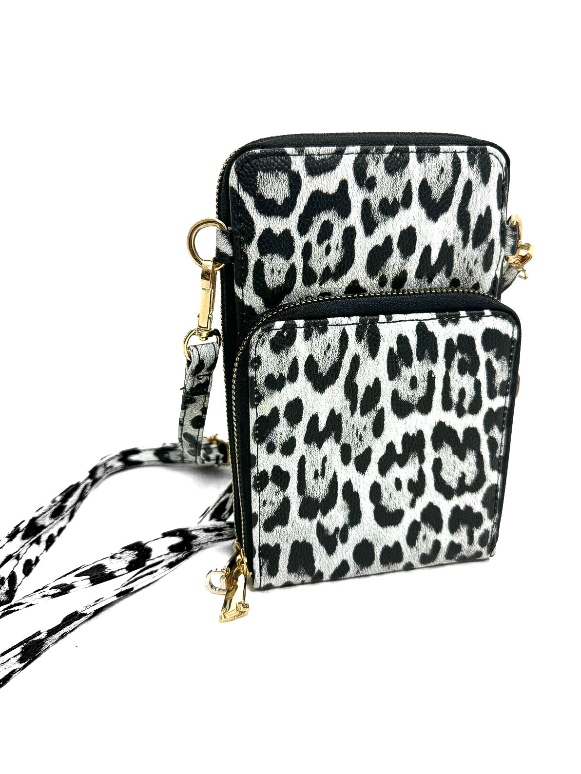 Double Zip Leopard Crossbody Phone Bag