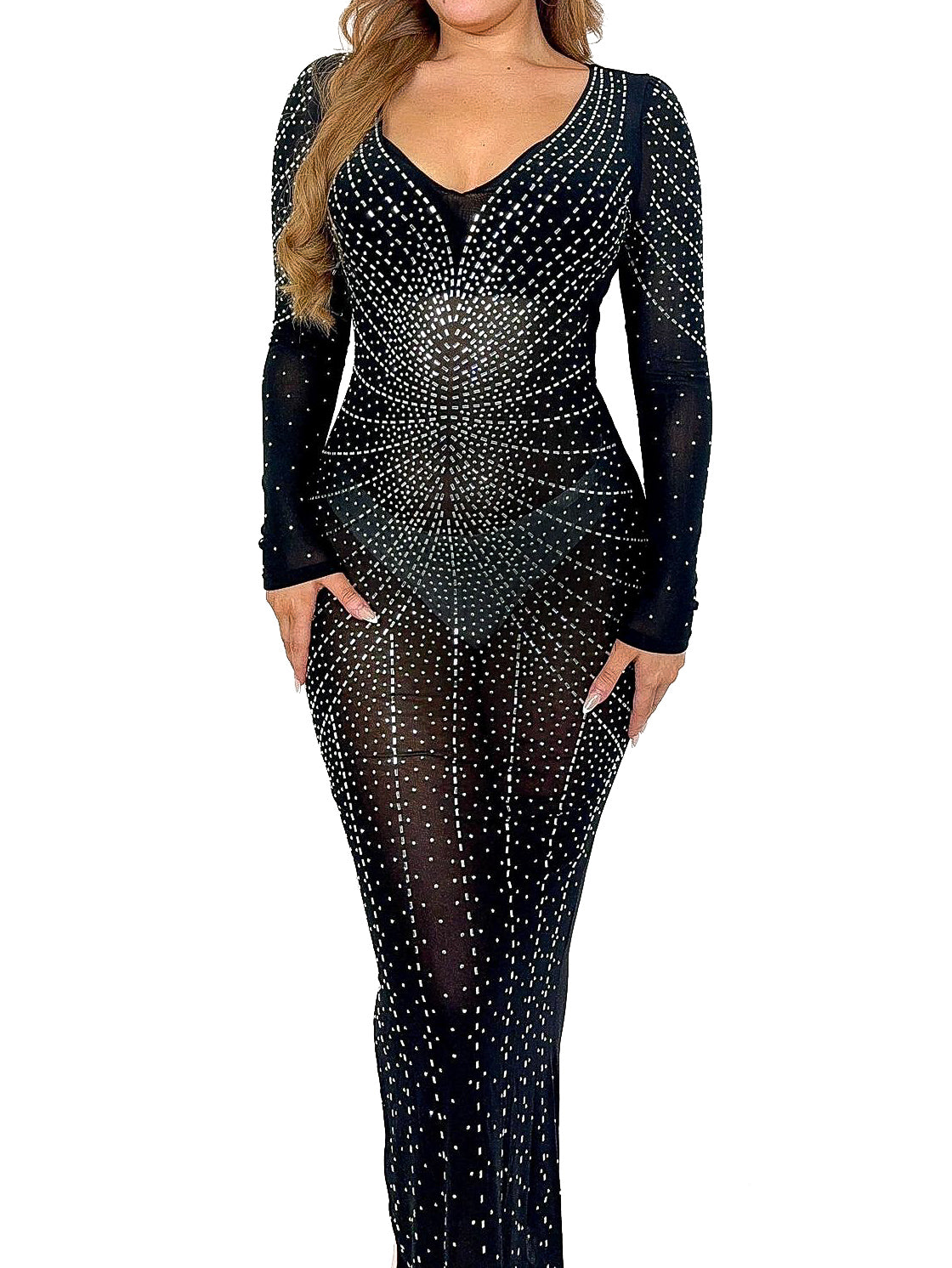 Diamante Covered Mesh Bodycon Dress