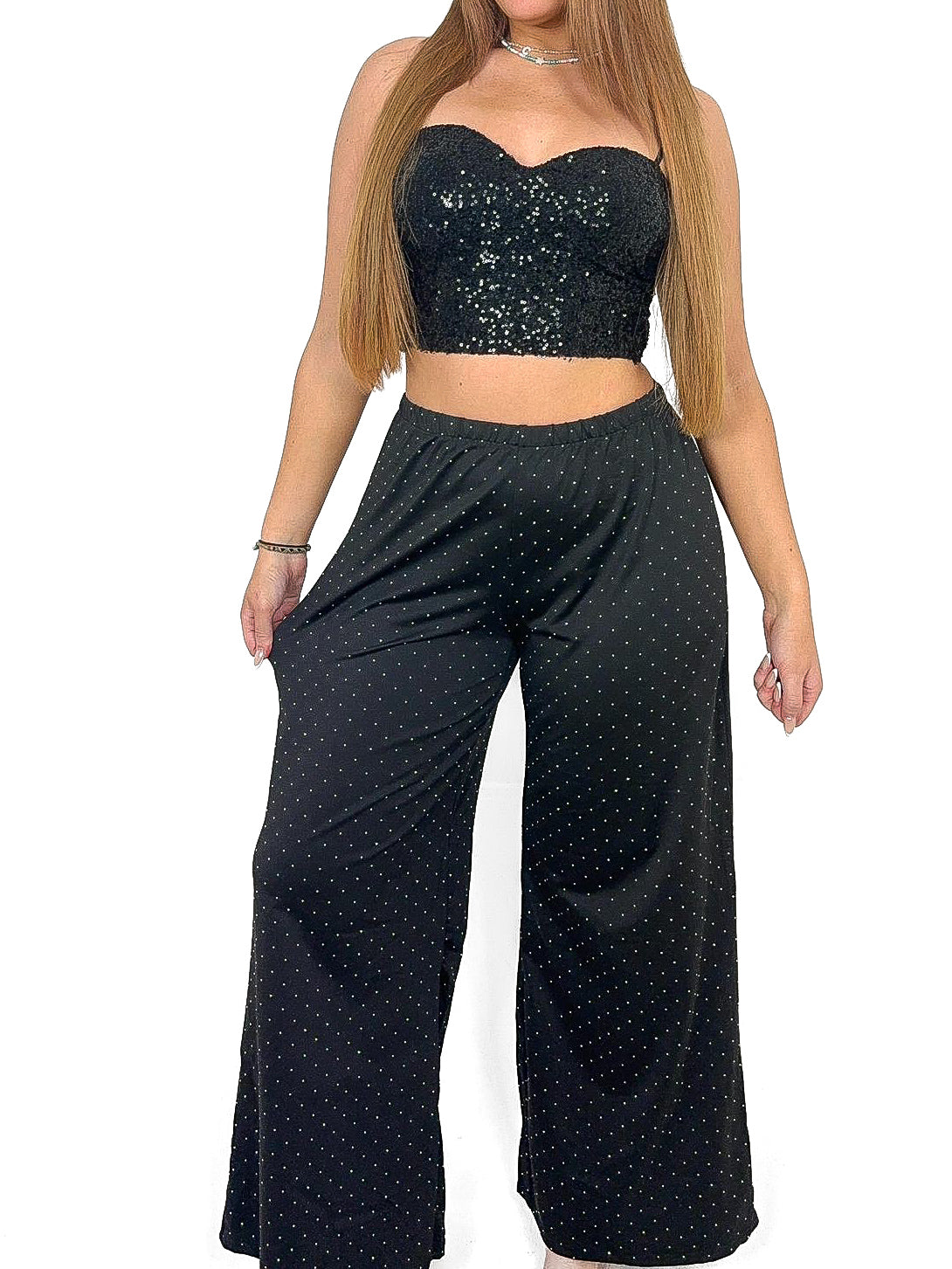 Diamante Studded Wide Leg Pants