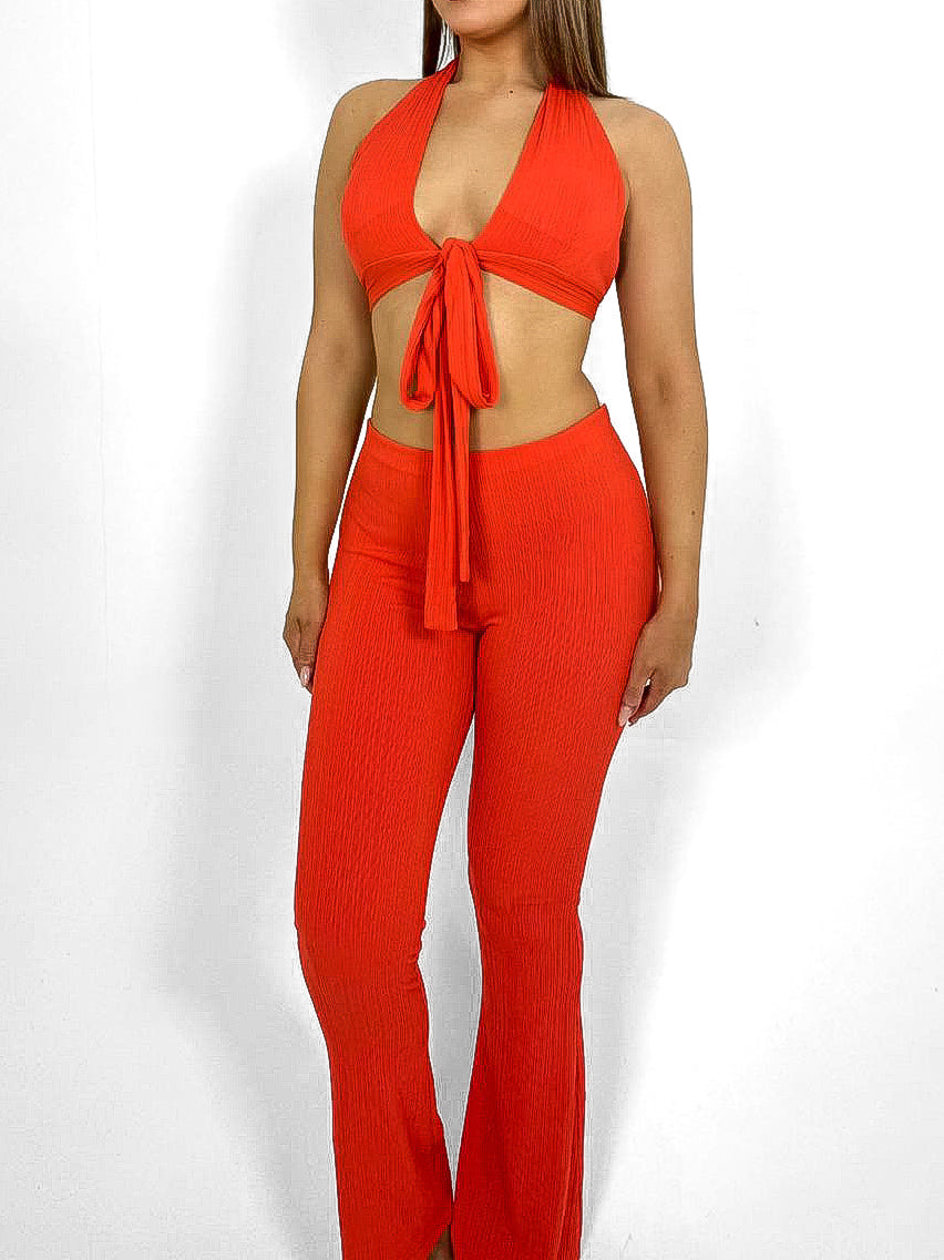 Textured Halter Top & Pants Suit