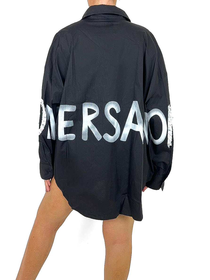 Graffiti Sequin Embellished Oversized Shirt