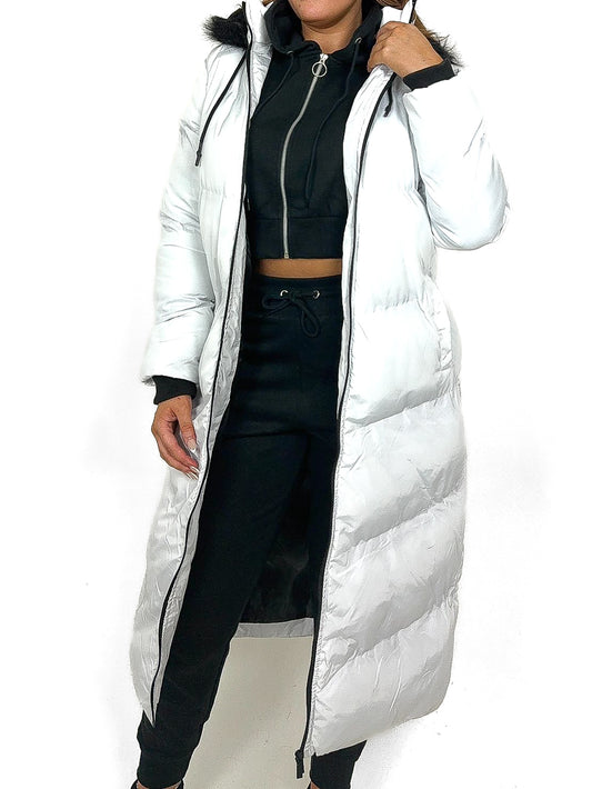 Fur Trim Hood Longline Padded Coat