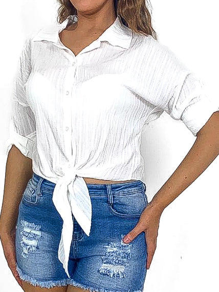 Tie Front Textured Blouse