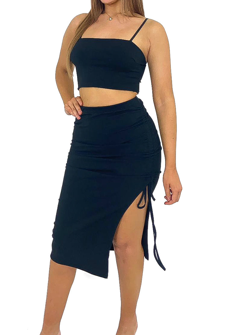 Cropped Vest & Ruche Skirt Set