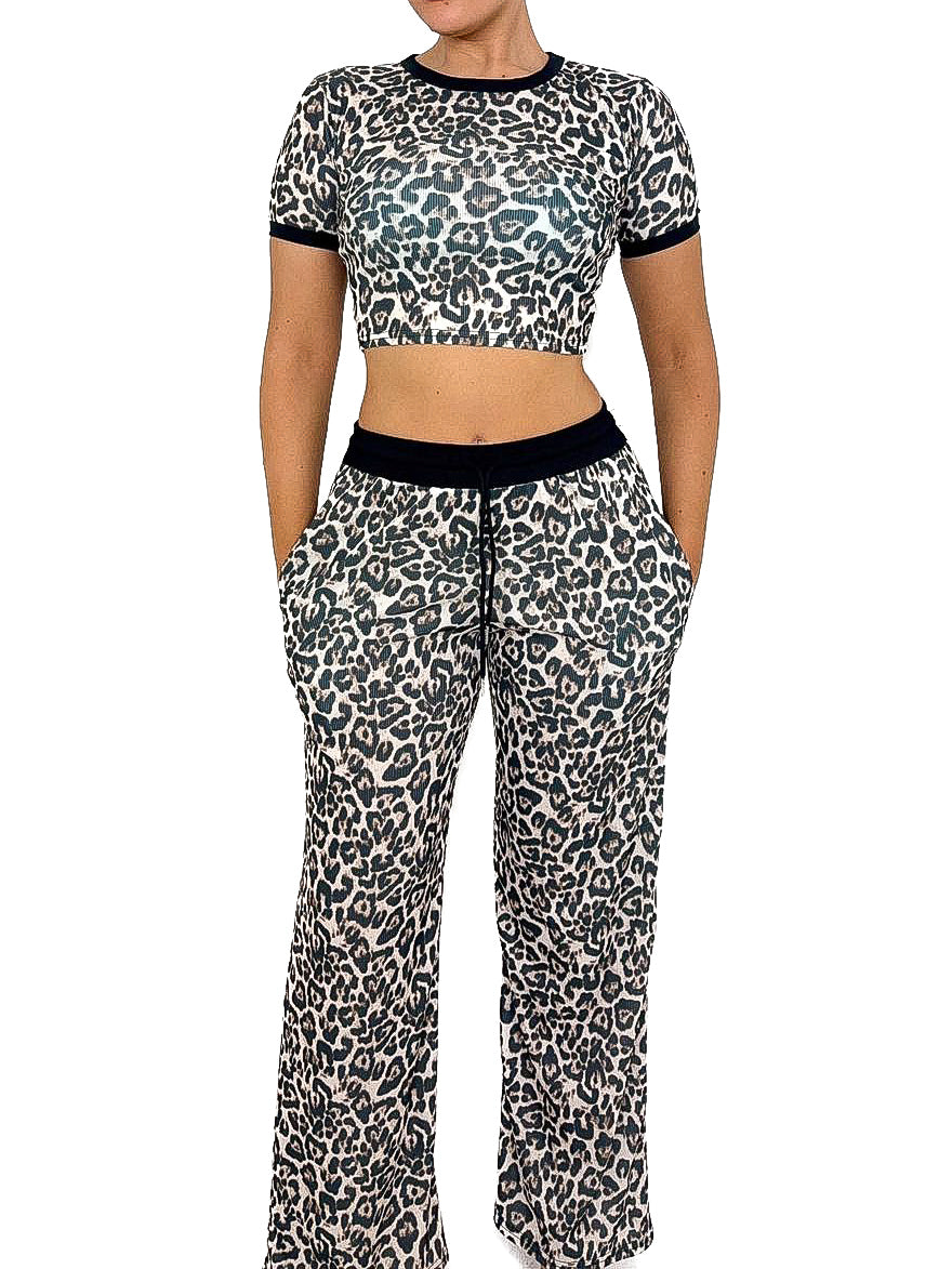 Leopard Print Contrasting Panel Lounge Suit