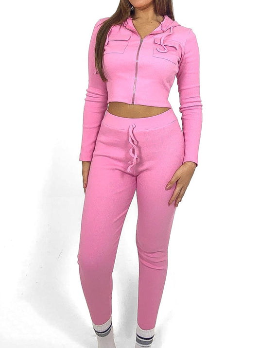 Zip Front Rib Lounge Set