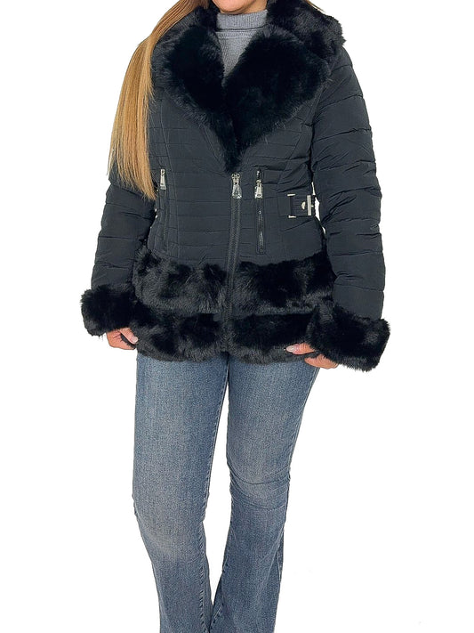 Faux Fur Trim Padded Coat