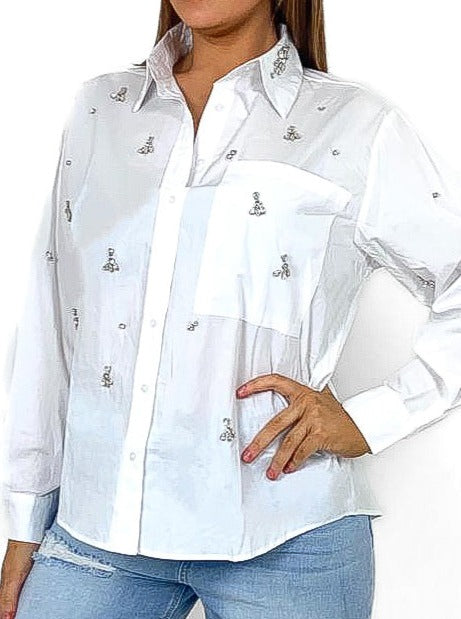 Gem Diamante Embellished Fitted Shirt