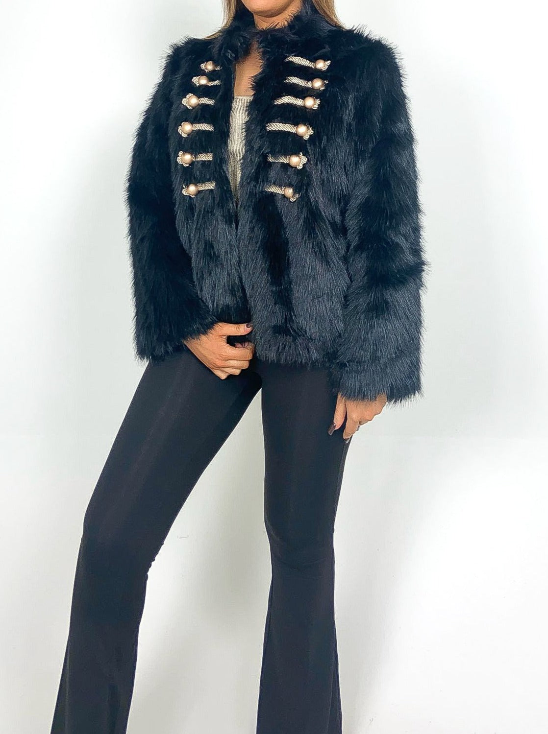 Military Style Faux Fur Jacket