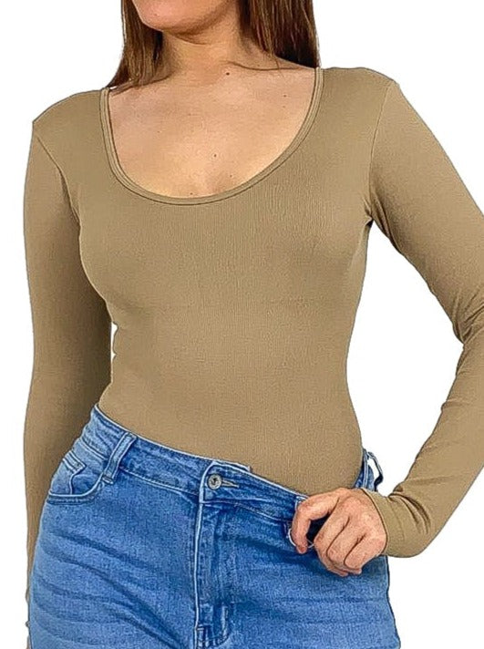 Long Sleeve Seamless Rib Detail Bodysuit