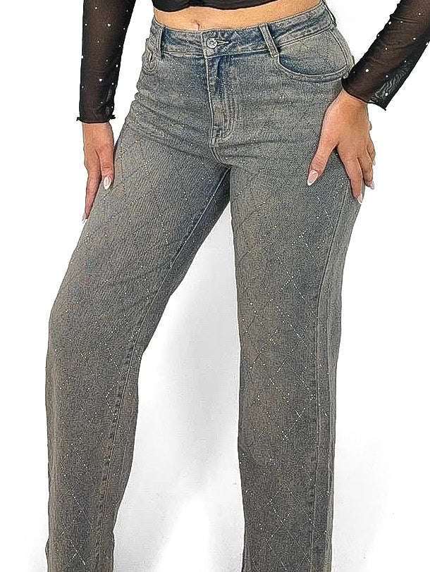 Vintage Wide Leg Criss Cross Diamante Jeans