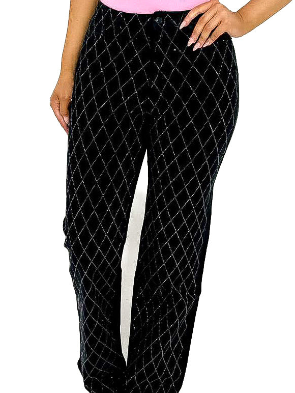 Criss Cross Diamante Straight Leg Jeans