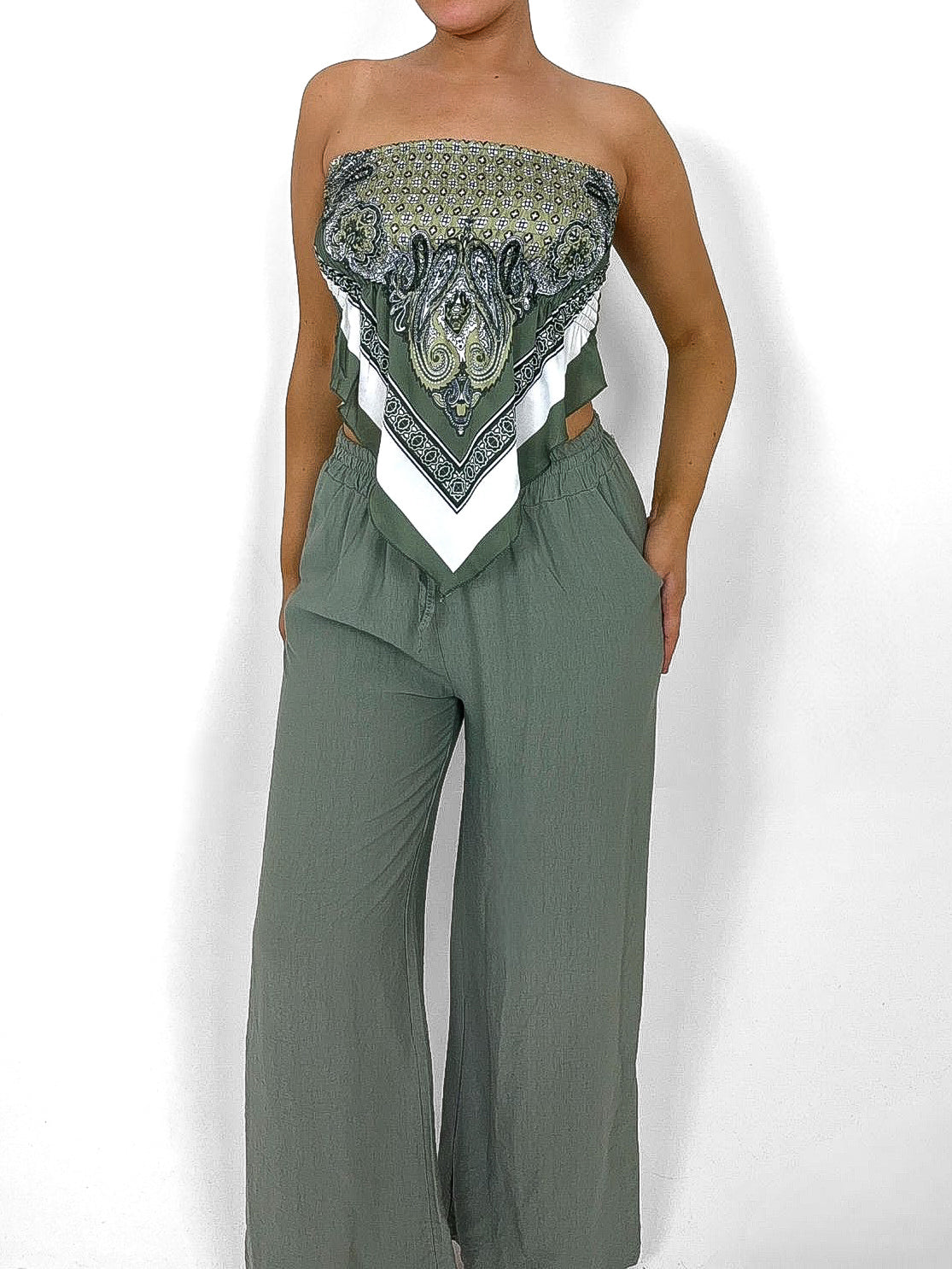 Linen Look Wide Leg Pants