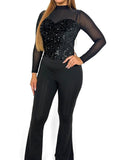 Illusion Neckline Sequin Covered Mesh Top