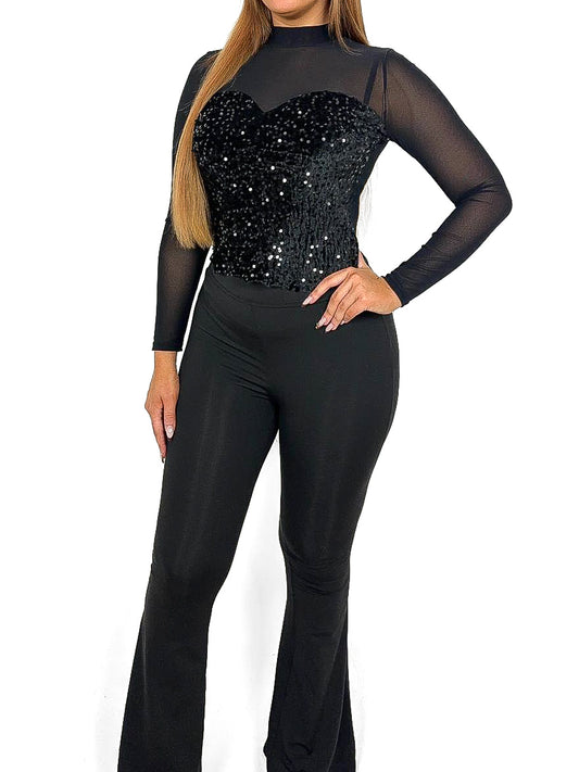 Illusion Neckline Sequin Covered Mesh Top