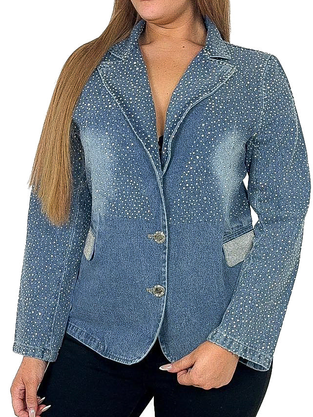 Diamante Embellished Denim Blazer