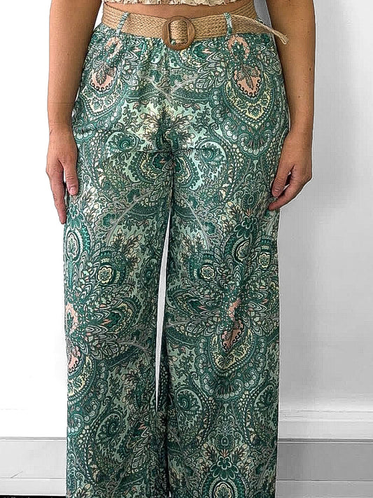 Paisley Print Belted Trousers