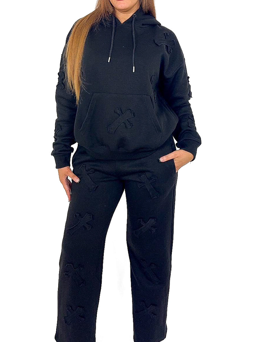 Cross Applique Oversized Tracksuit Set