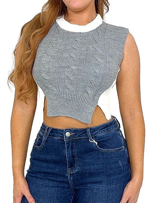 Contrast Knit Crop Tank Top