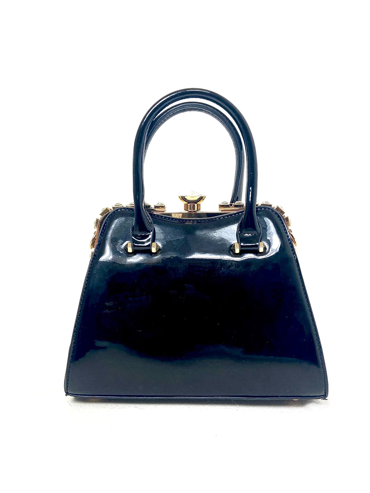 Patent Diamante Top Bowler Bag