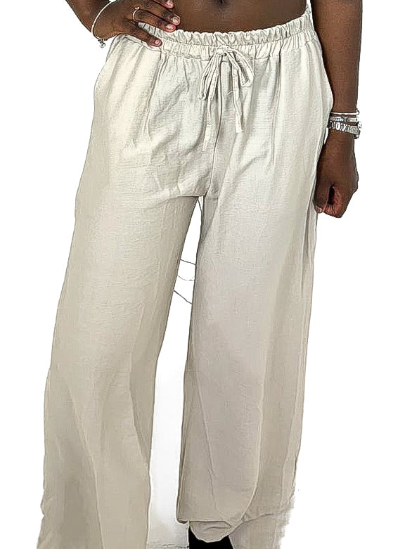 Linen Look Wide Leg Pants