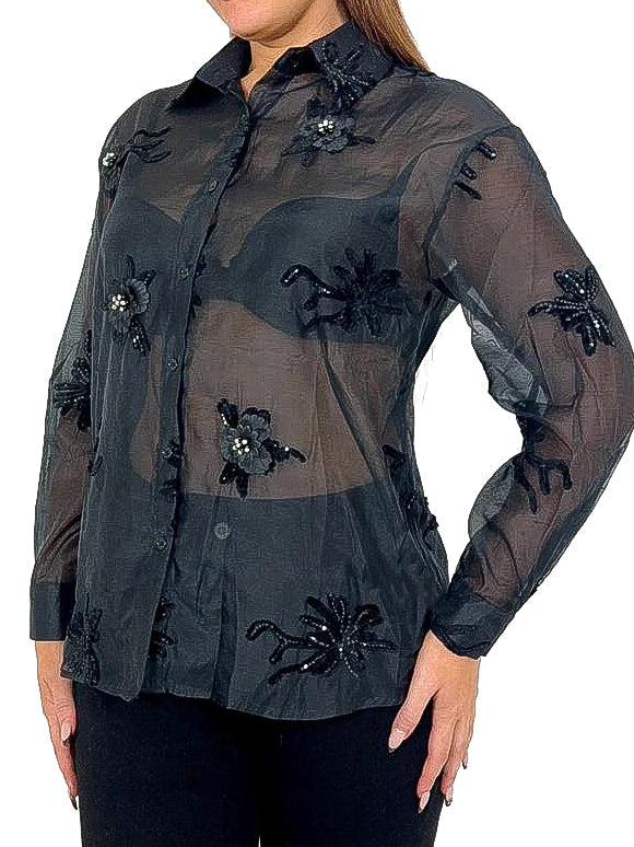 Floral Embroidered Sheer Blouse