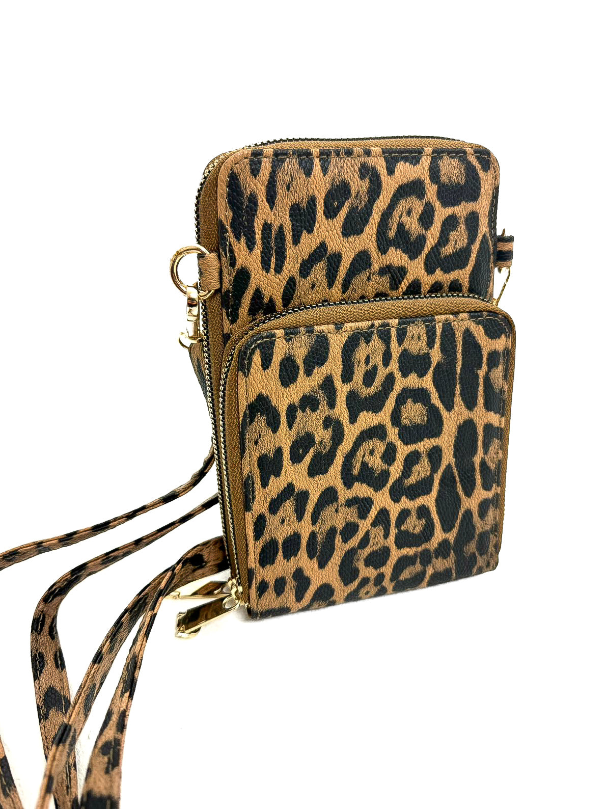 Double Zip Leopard Crossbody Phone Bag