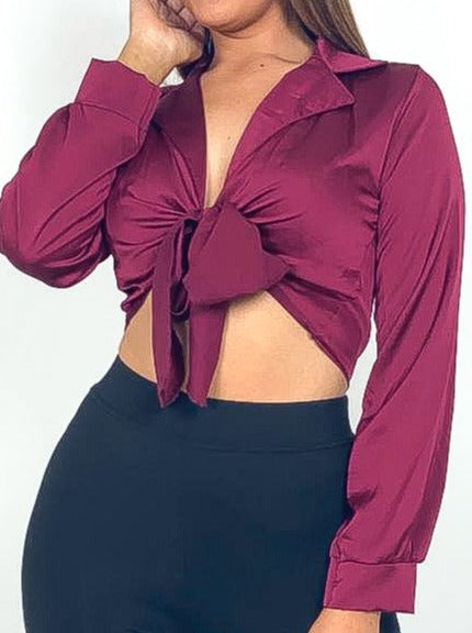 Tie Front Satin Blouse