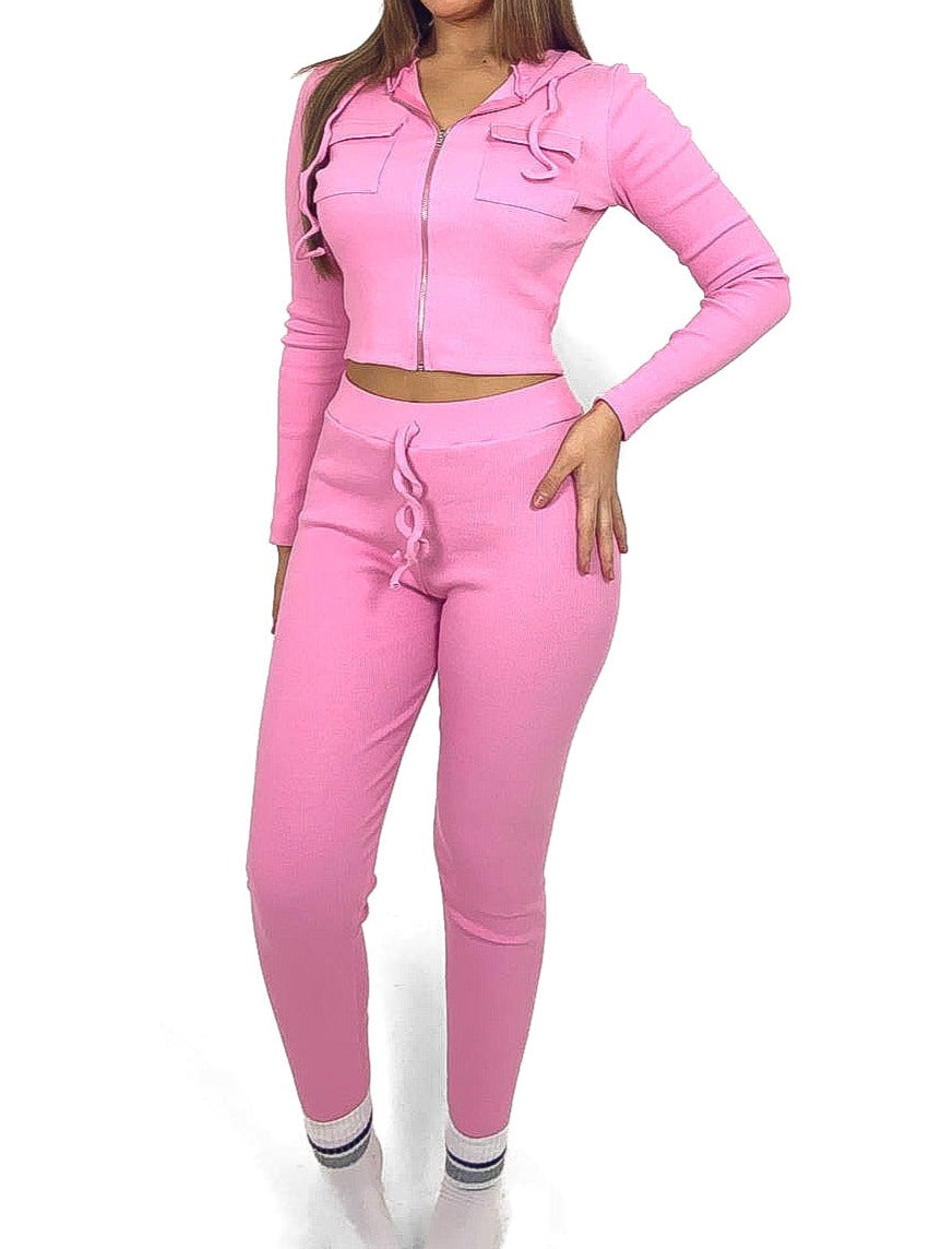 Zip Front Rib Lounge Set