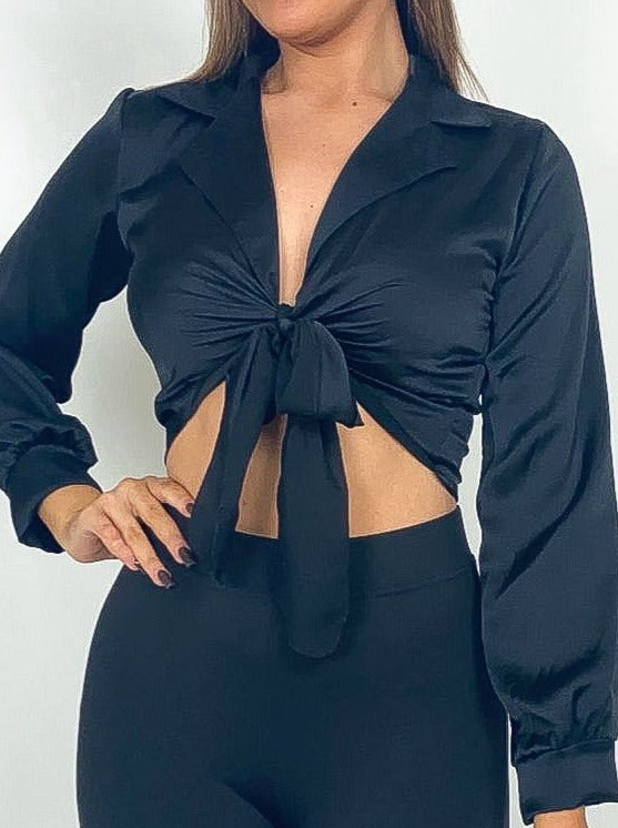 Tie Front Satin Blouse