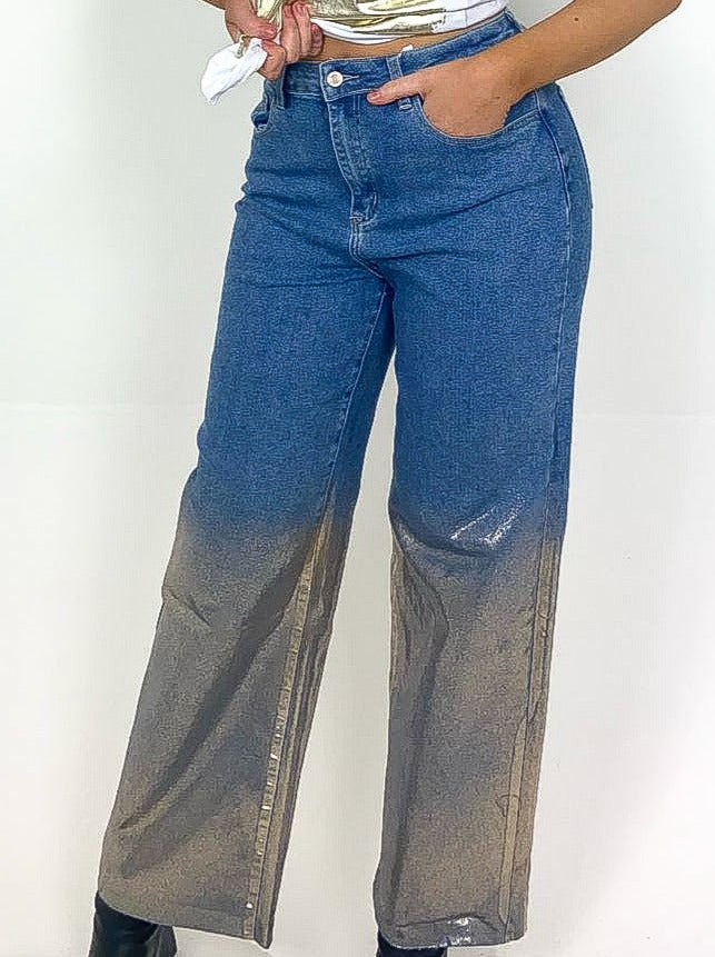 Metallic Spray Straight Leg Jeans