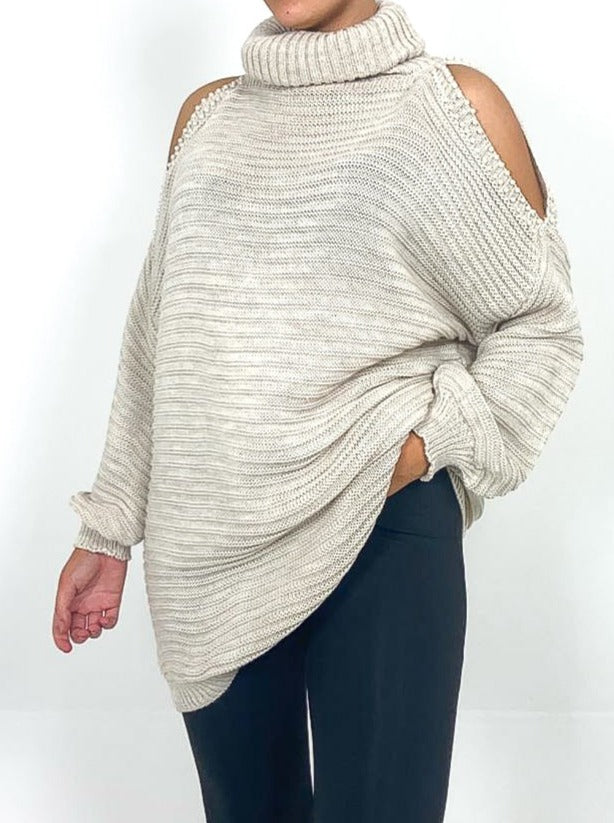 Pearl Detail Cold Shoulder Jumper