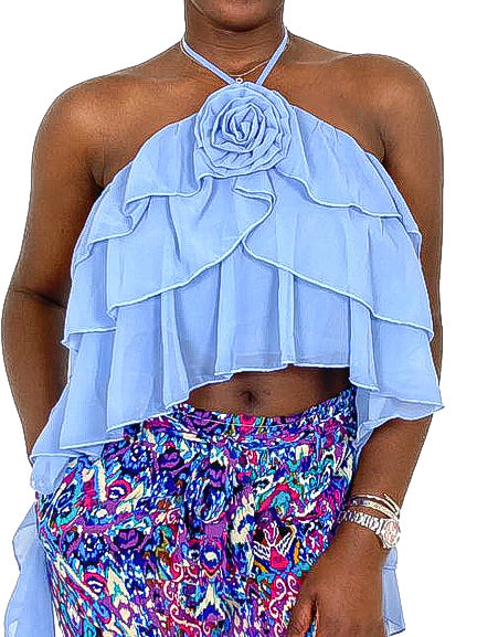 Ruffle Layered Rosette Halter Top