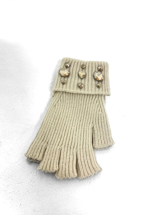 Diamante Trim Fingerless Gloves